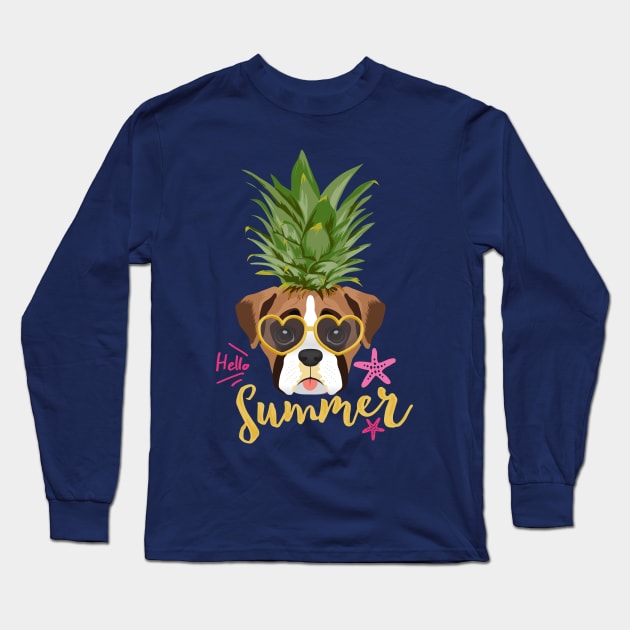 Boxer Dog Pineapple Shirt for Women, Kids, Boys, Teen Girls, Toddler, Funny Boxer Dog Long Sleeve T-Shirt by Happy Lime